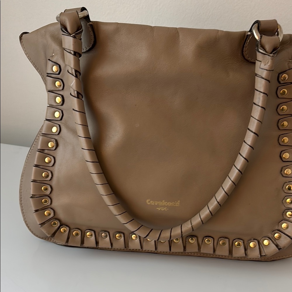 CavalcantiTan Shoulder Bag with Whipstitch Detailing